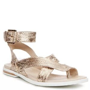 Donald J Pliner 8.5 Lyla Sandals Gold Metallic Leather Snakeskin Flip Flop Shoes